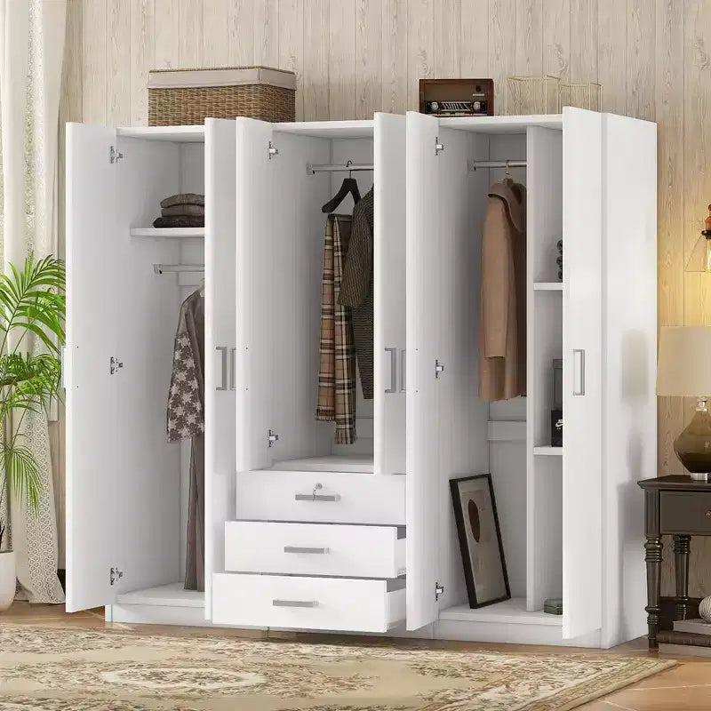 Armoire 6 portes en bois avec tiroirs pour chambre à coucher