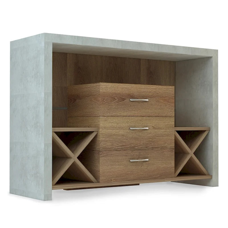 Buffet Mystal industriel de Furniture of America, effet béton, 3 tiroirs