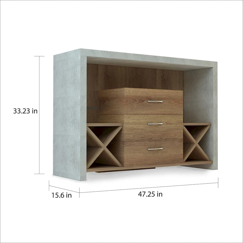 Buffet Mystal industriel de Furniture of America, effet béton, 3 tiroirs