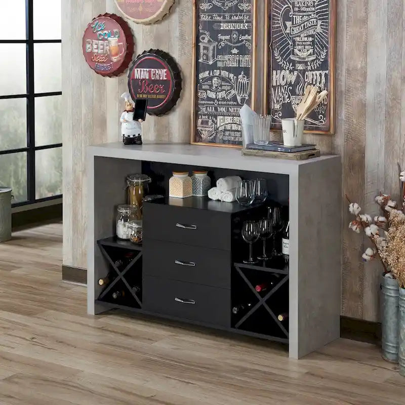 Buffet Mystal industriel de Furniture of America, effet béton, 3 tiroirs