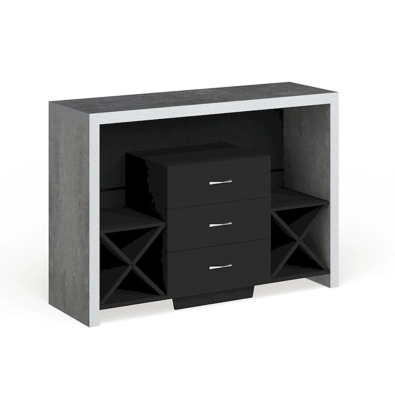 Buffet Mystal industriel de Furniture of America, effet béton, 3 tiroirs