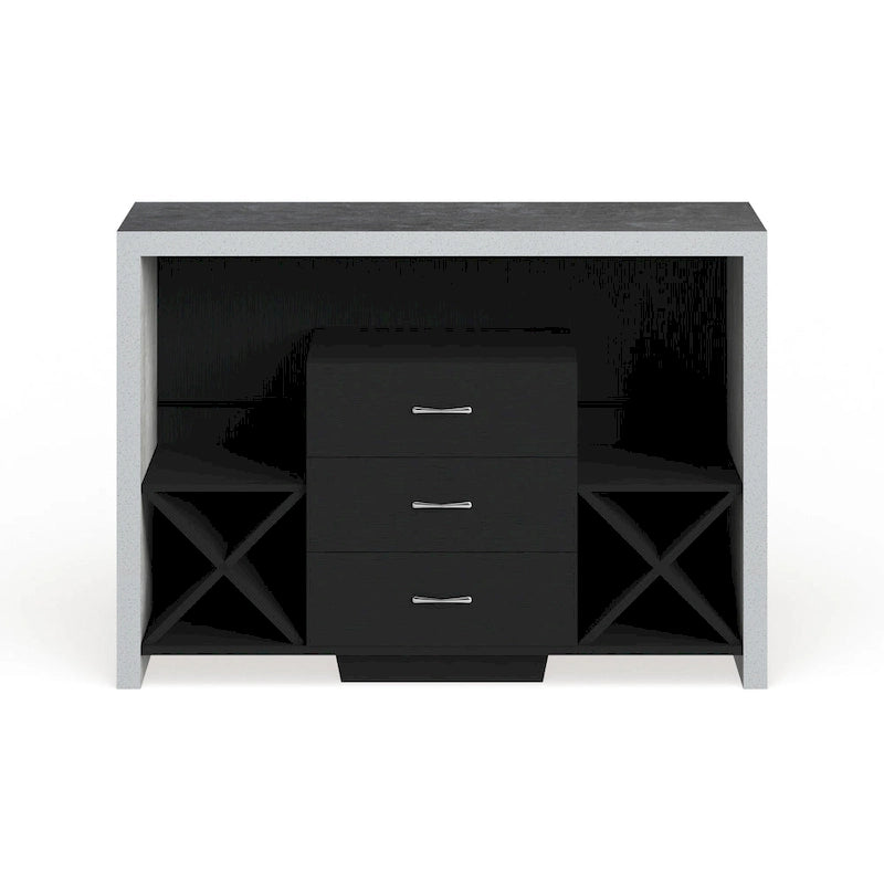 Buffet Mystal industriel de Furniture of America, effet béton, 3 tiroirs
