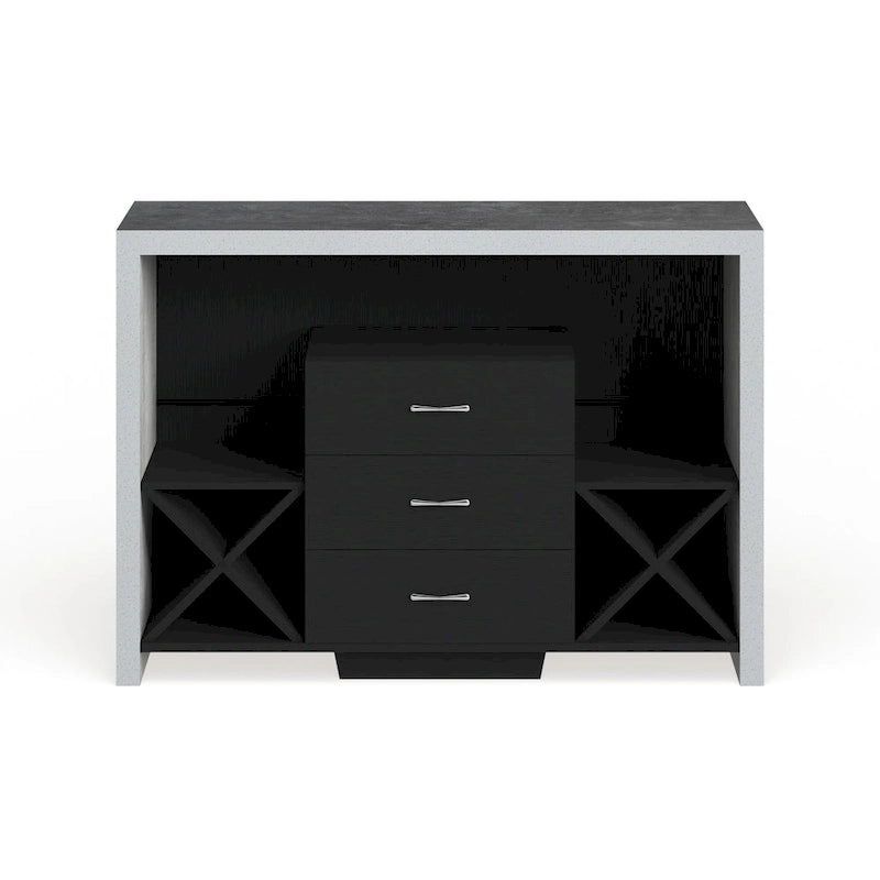 Buffet Mystal industriel de Furniture of America, effet béton, 3 tiroirs