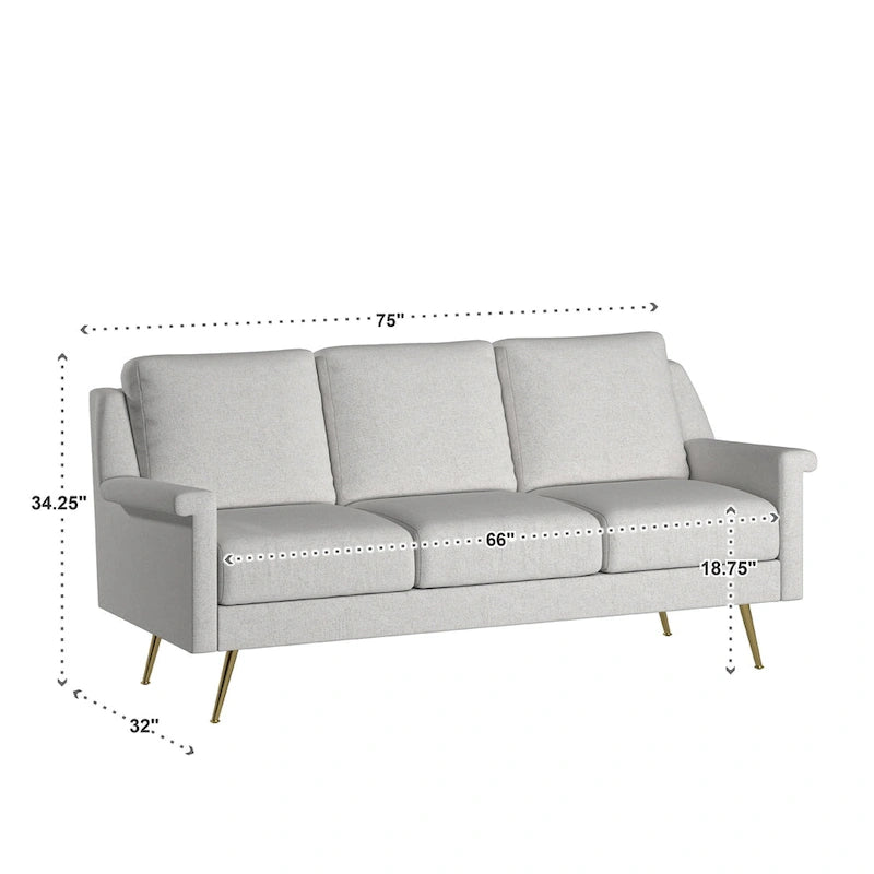 Canapé Cade en tissu gris avec pieds en métal doré par iNSPIRE Q Modern