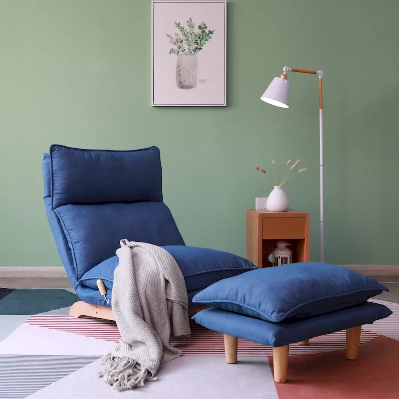 Chaise longue de loisirs pliante inclinable en tissu bleu – 48,00 x 27,56 x 37,01