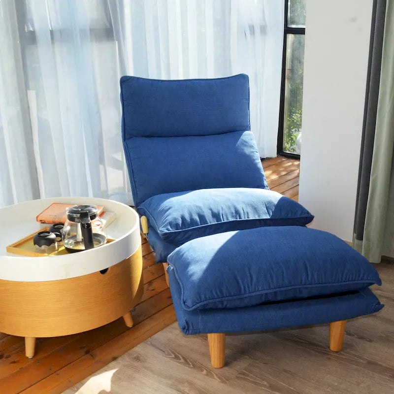 Chaise longue de loisirs pliante inclinable en tissu bleu – 48,00 x 27,56 x 37,01