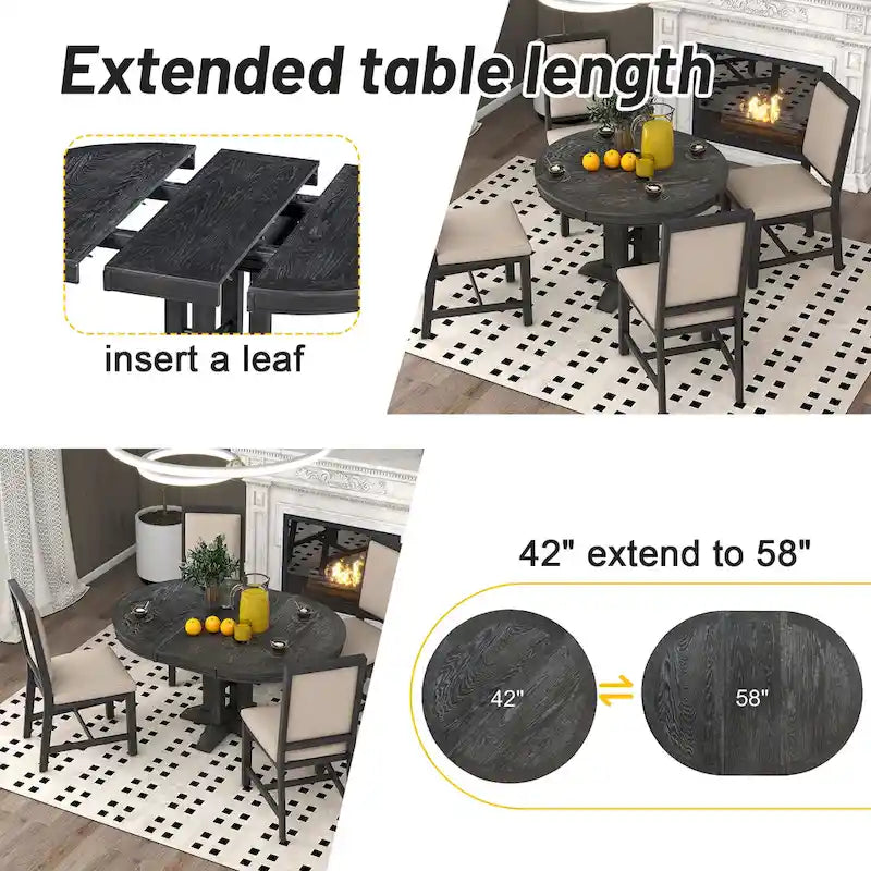 TREXM Table à manger de style rustique, table ronde extensible pour cuisine et salle à manger