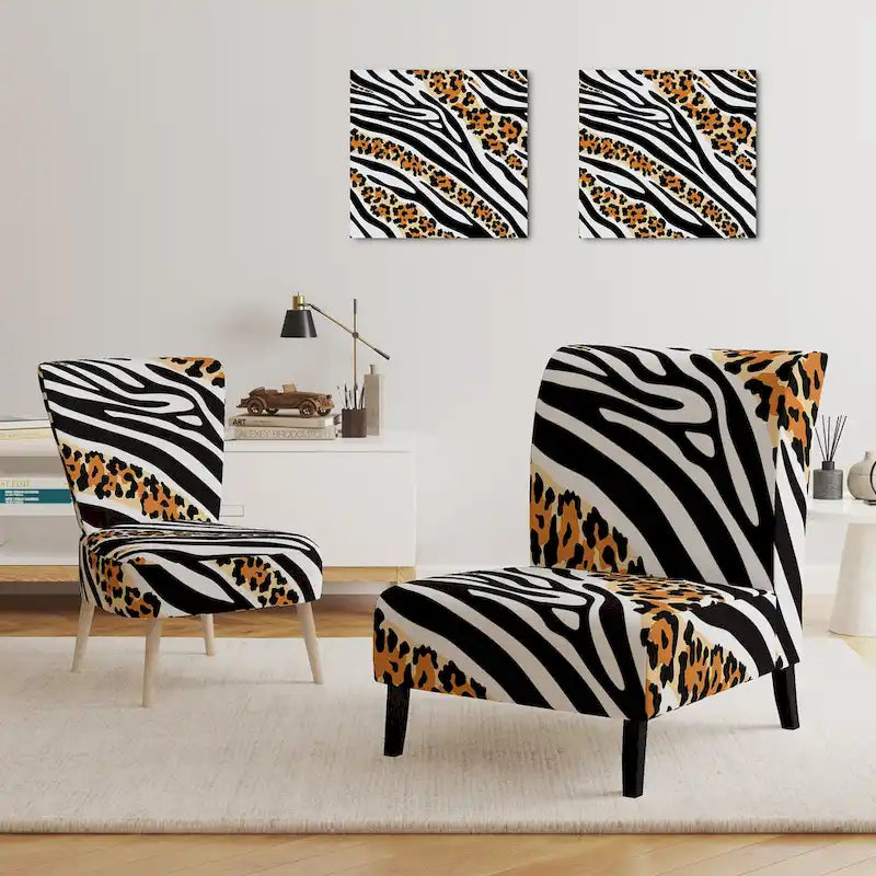 Chaise d'appoint et fauteuil Designart « Zebra and Leopard Mix Pattern III » rembourrés pour cabine et chalet