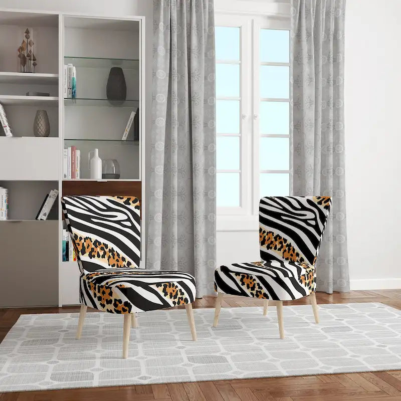 Chaise d'appoint et fauteuil Designart « Zebra and Leopard Mix Pattern III » rembourrés pour cabine et chalet