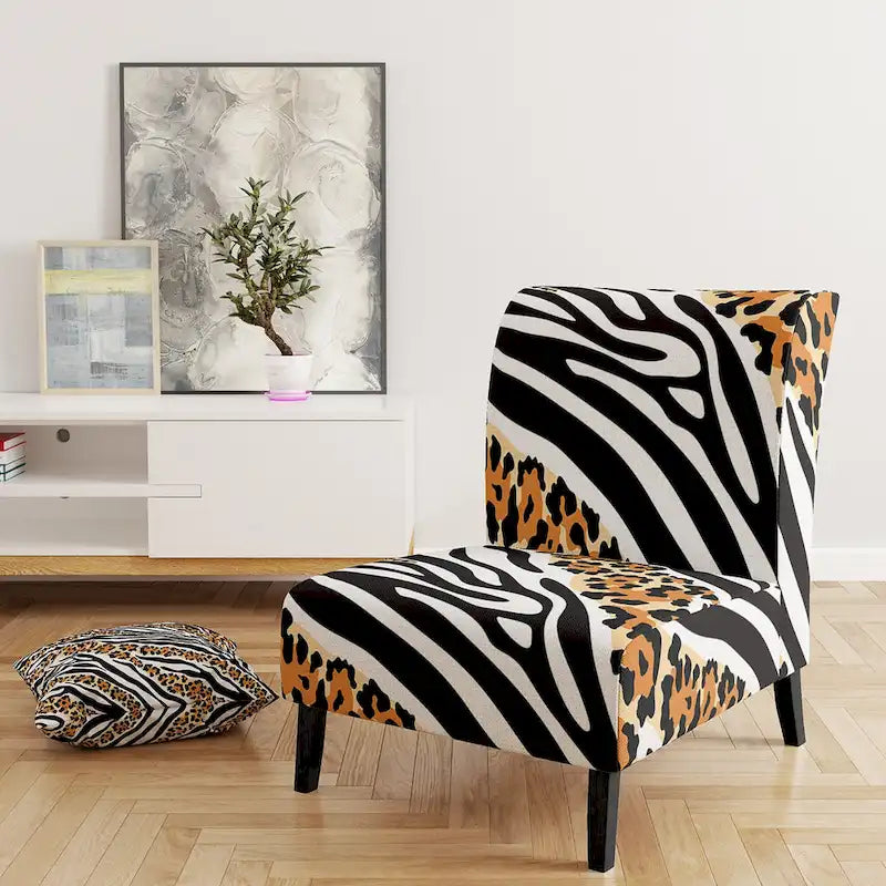 Chaise d'appoint et fauteuil Designart « Zebra and Leopard Mix Pattern III » rembourrés pour cabine et chalet