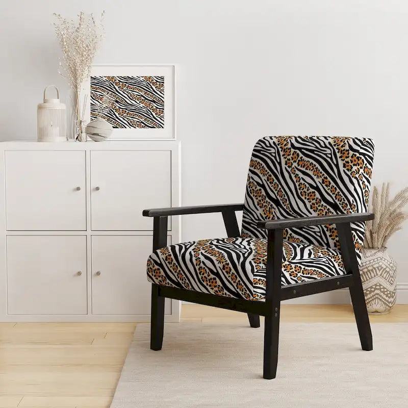 Chaise d'appoint et fauteuil Designart « Zebra and Leopard Mix Pattern III » rembourrés pour cabine et chalet