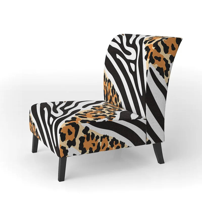 Chaise d'appoint et fauteuil Designart « Zebra and Leopard Mix Pattern III » rembourrés pour cabine et chalet