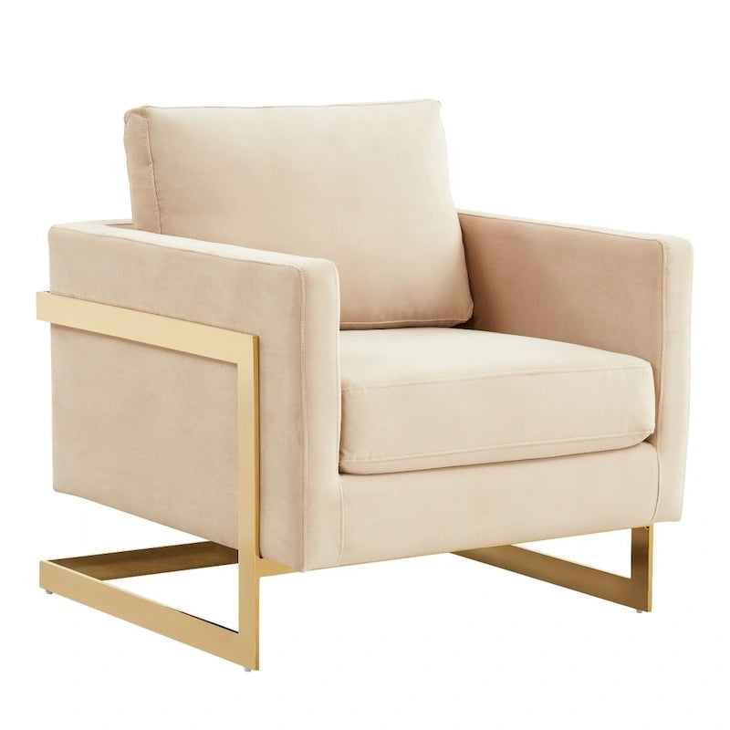 Fauteuil d'appoint en velours LeisureMod Lincoln de style milieu de siècle avec cadre doré - 34