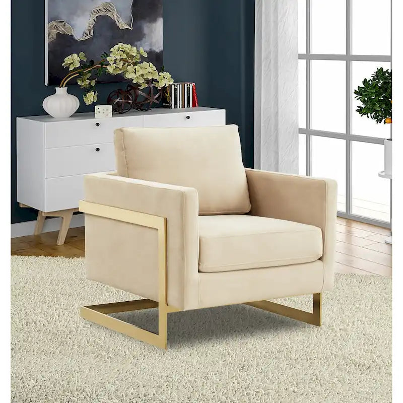 Fauteuil d'appoint en velours LeisureMod Lincoln de style milieu de siècle avec cadre doré - 34