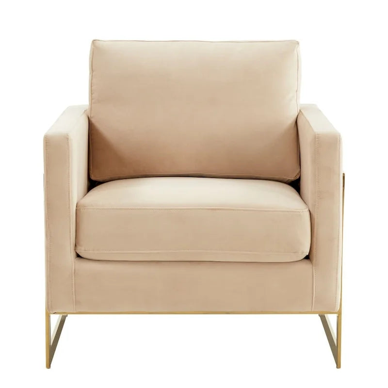 Fauteuil d'appoint en velours LeisureMod Lincoln de style milieu de siècle avec cadre doré - 34