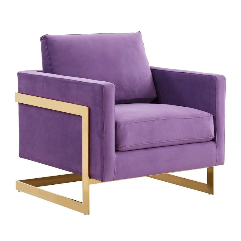 Fauteuil d'appoint en velours LeisureMod Lincoln de style milieu de siècle avec cadre doré - 34