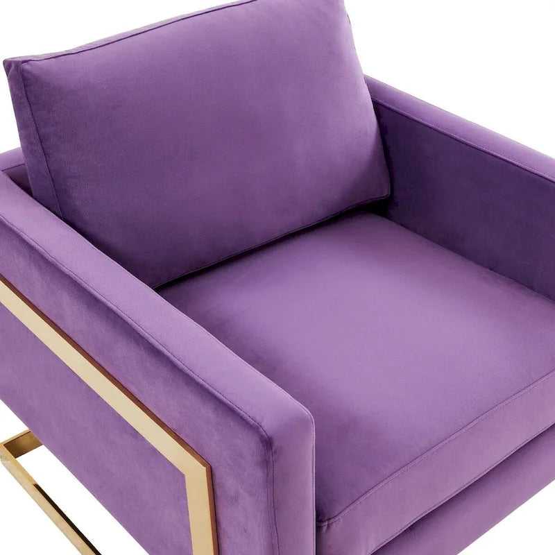 Fauteuil d'appoint en velours LeisureMod Lincoln de style milieu de siècle avec cadre doré - 34