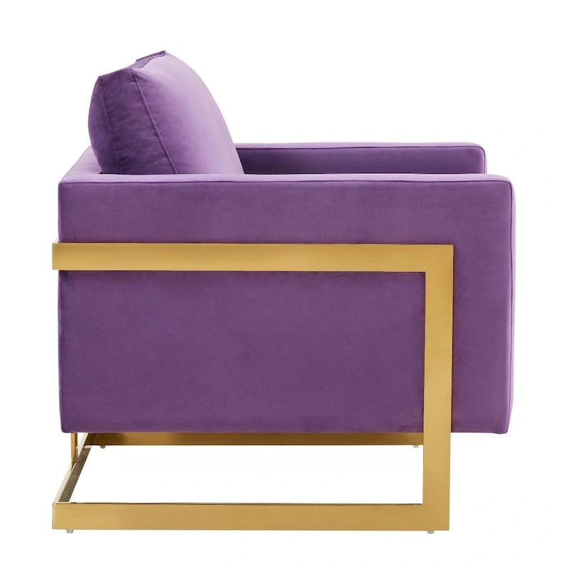 Fauteuil d'appoint en velours LeisureMod Lincoln de style milieu de siècle avec cadre doré - 34