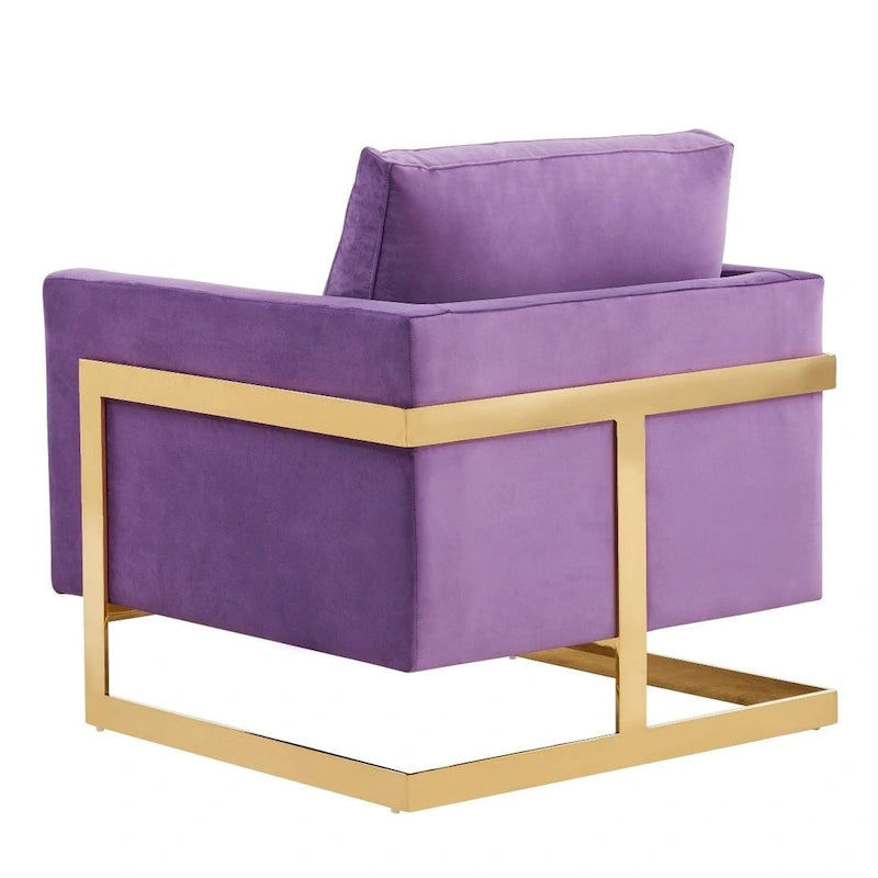 Fauteuil d'appoint en velours LeisureMod Lincoln de style milieu de siècle avec cadre doré - 34