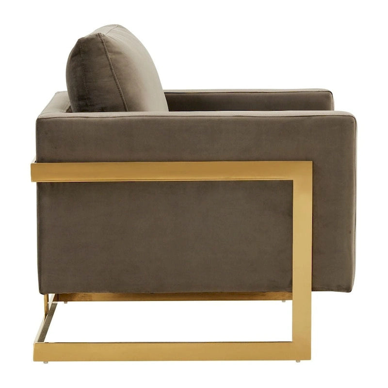 Fauteuil d'appoint en velours LeisureMod Lincoln de style milieu de siècle avec cadre doré - 34