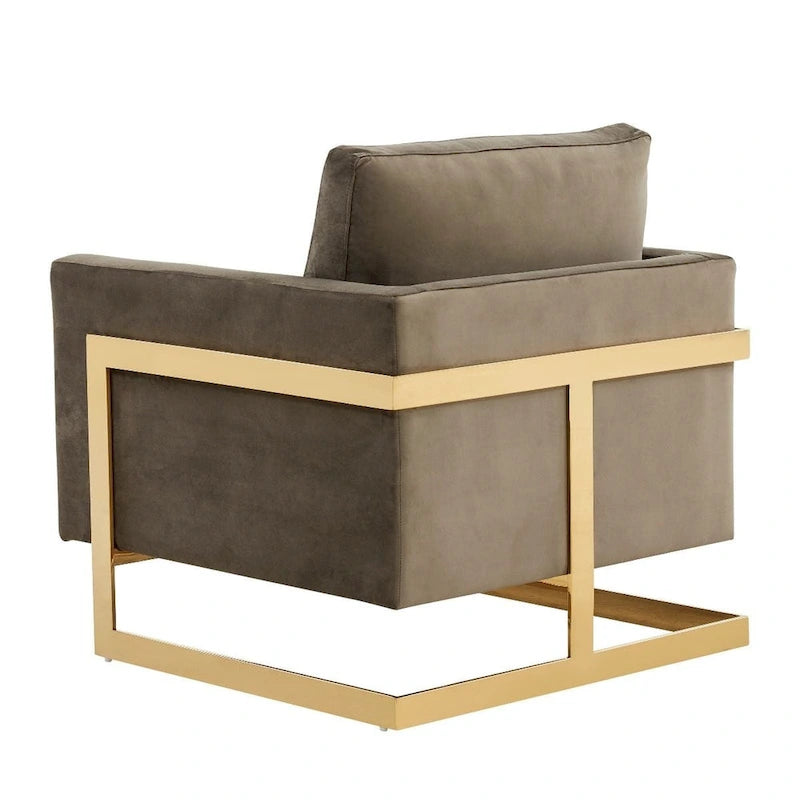 Fauteuil d'appoint en velours LeisureMod Lincoln de style milieu de siècle avec cadre doré - 34