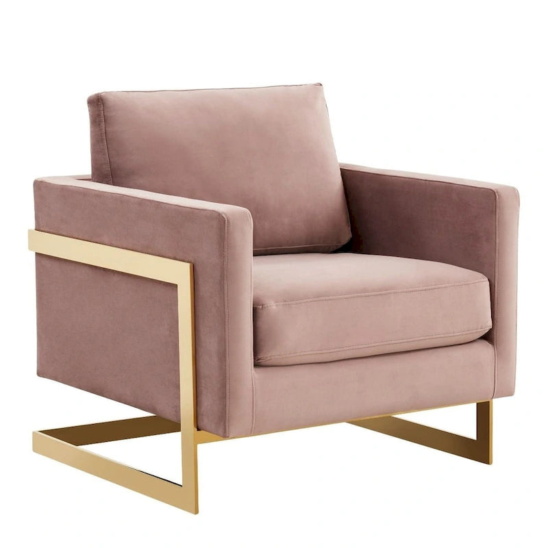 Fauteuil d'appoint en velours LeisureMod Lincoln de style milieu de siècle avec cadre doré - 34