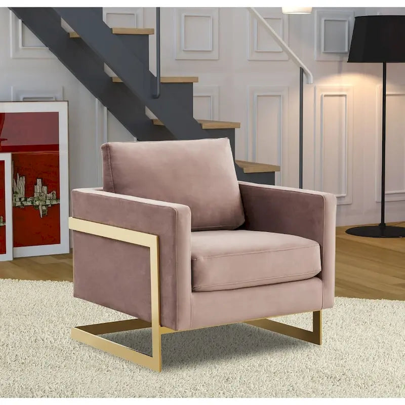 Fauteuil d'appoint en velours LeisureMod Lincoln de style milieu de siècle avec cadre doré - 34