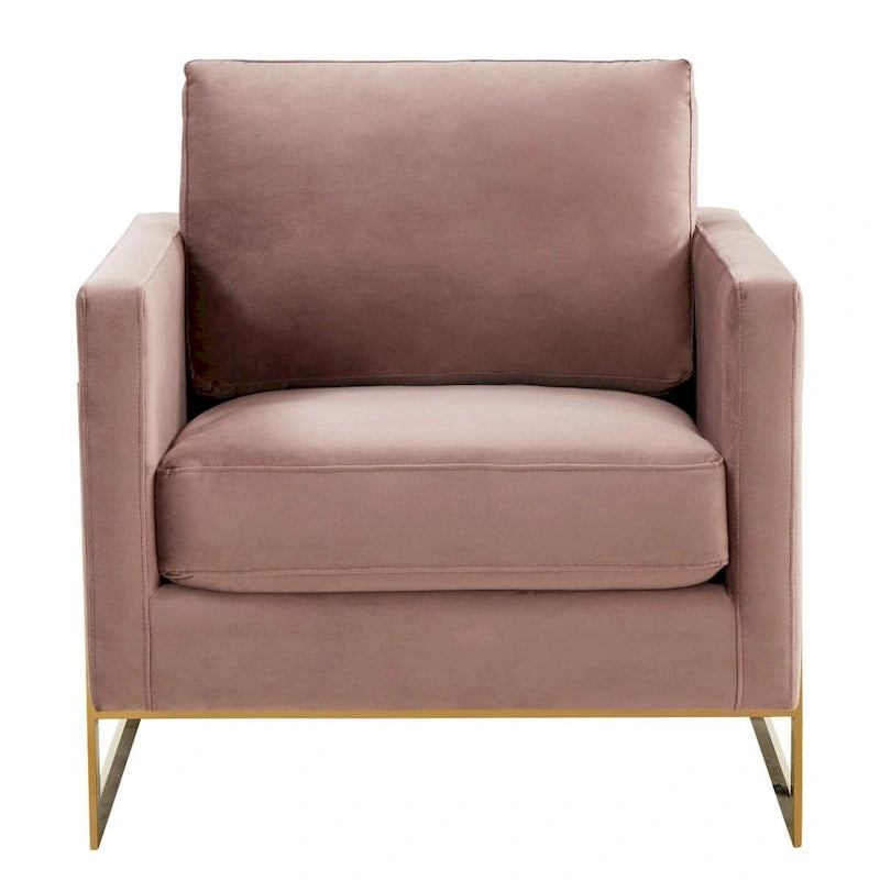 Fauteuil d'appoint en velours LeisureMod Lincoln de style milieu de siècle avec cadre doré - 34