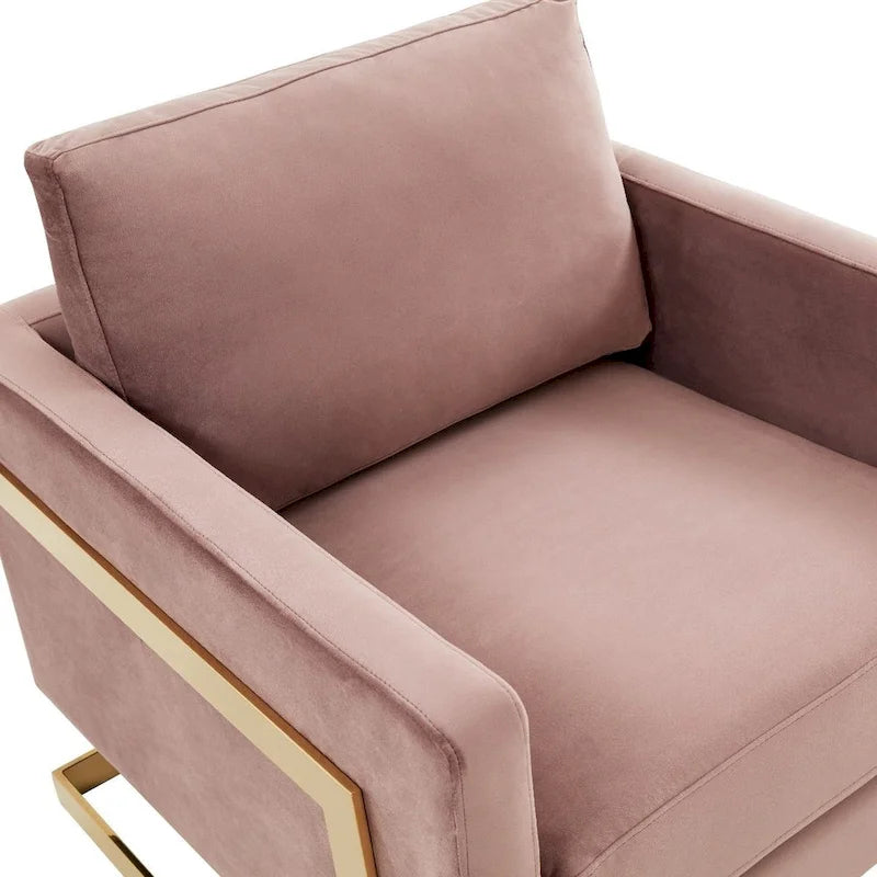 Fauteuil d'appoint en velours LeisureMod Lincoln de style milieu de siècle avec cadre doré - 34