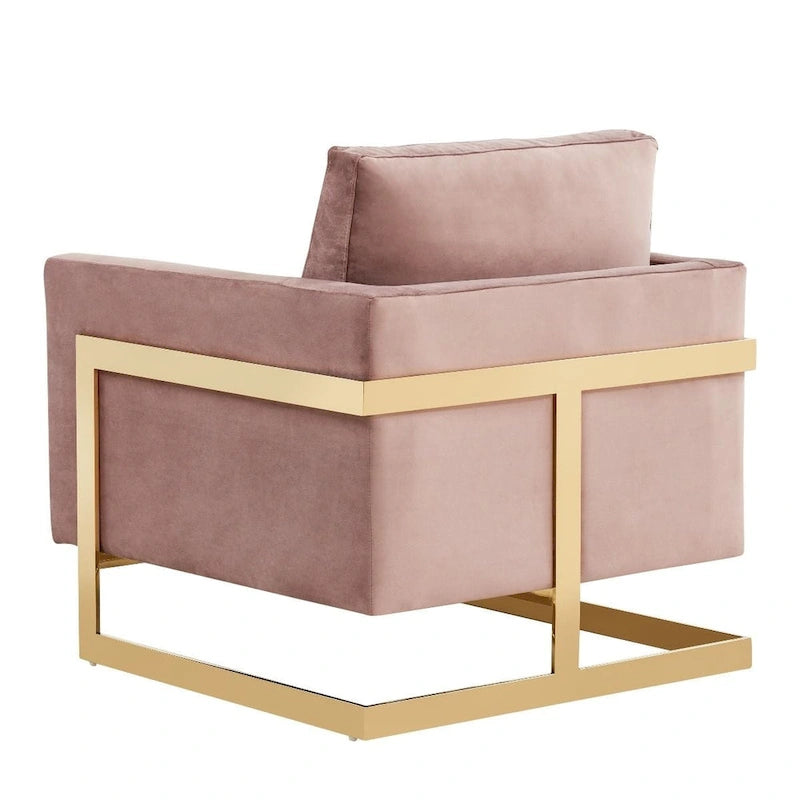 Fauteuil d'appoint en velours LeisureMod Lincoln de style milieu de siècle avec cadre doré - 34