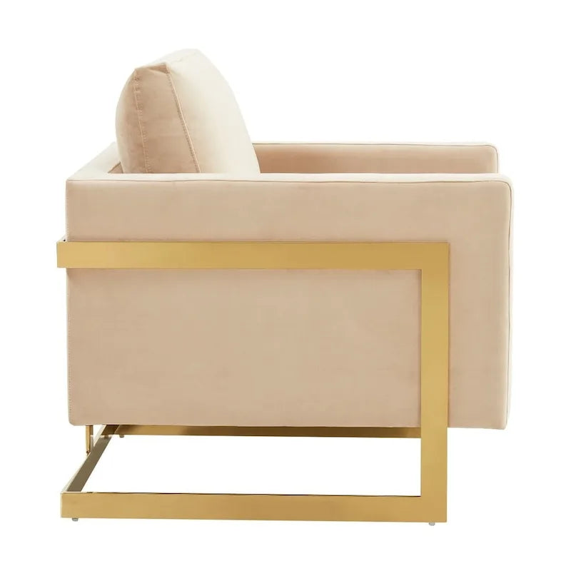 Fauteuil d'appoint en velours LeisureMod Lincoln de style milieu de siècle avec cadre doré - 34