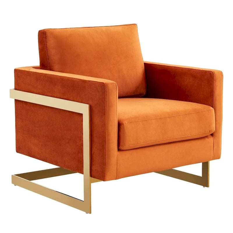 Fauteuil d'appoint en velours LeisureMod Lincoln de style milieu de siècle avec cadre doré - 34