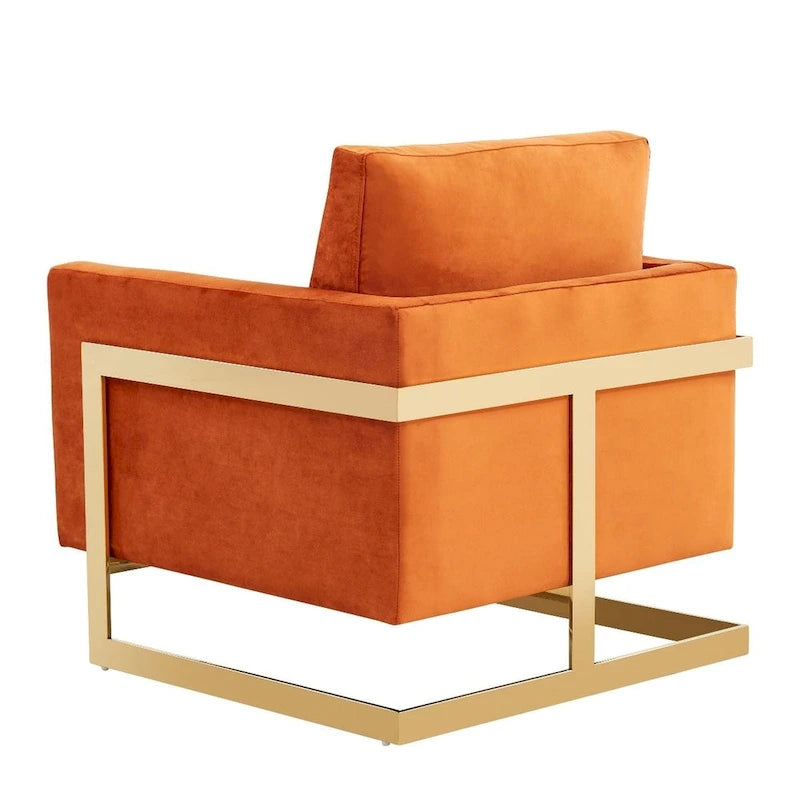 Fauteuil d'appoint en velours LeisureMod Lincoln de style milieu de siècle avec cadre doré - 34