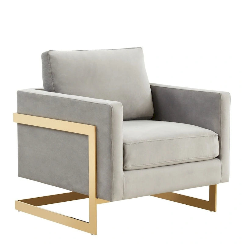 Fauteuil d'appoint en velours LeisureMod Lincoln de style milieu de siècle avec cadre doré - 34