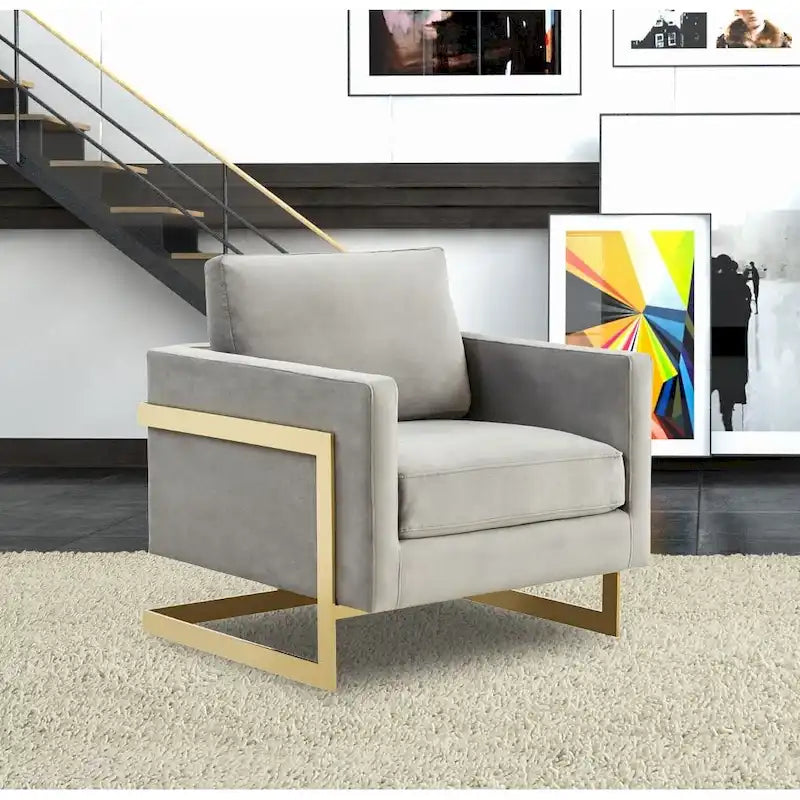 Fauteuil d'appoint en velours LeisureMod Lincoln de style milieu de siècle avec cadre doré - 34