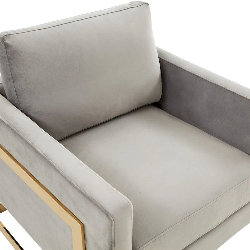 Fauteuil d'appoint en velours LeisureMod Lincoln de style milieu de siècle avec cadre doré - 34