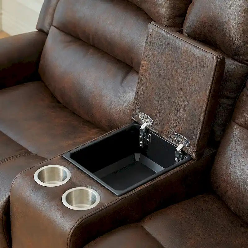 Canapé 2 places relax électrique avec têtière réglable, dossier haut et clous décoratifs