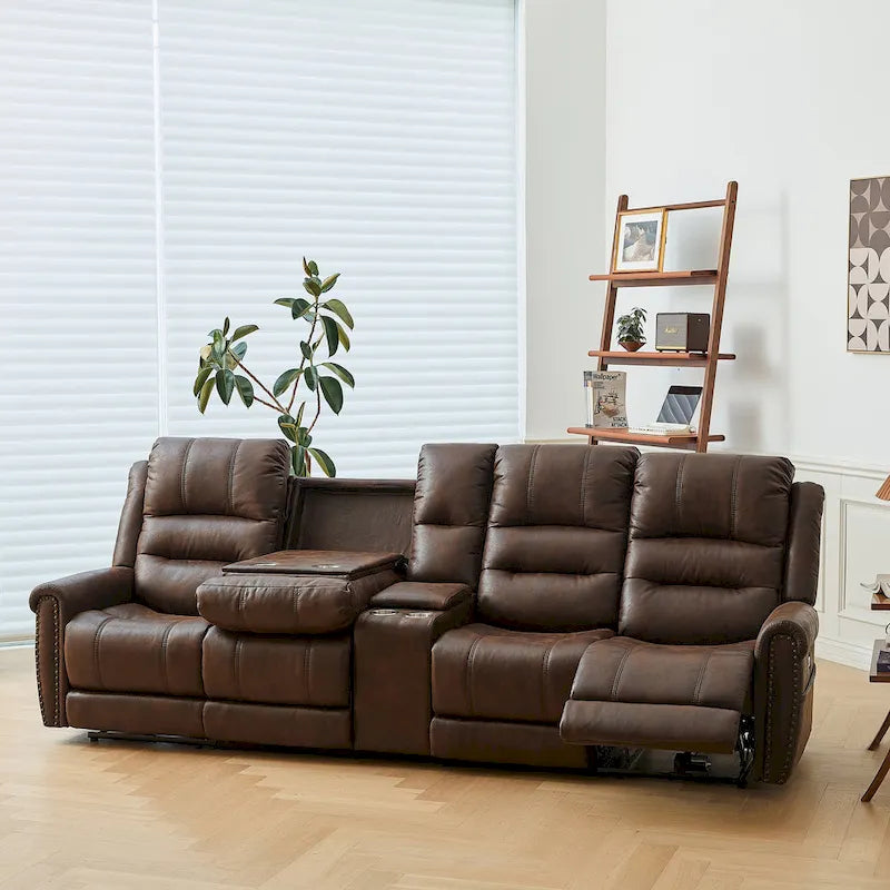 Canapé 2 places relax électrique avec têtière réglable, dossier haut et clous décoratifs