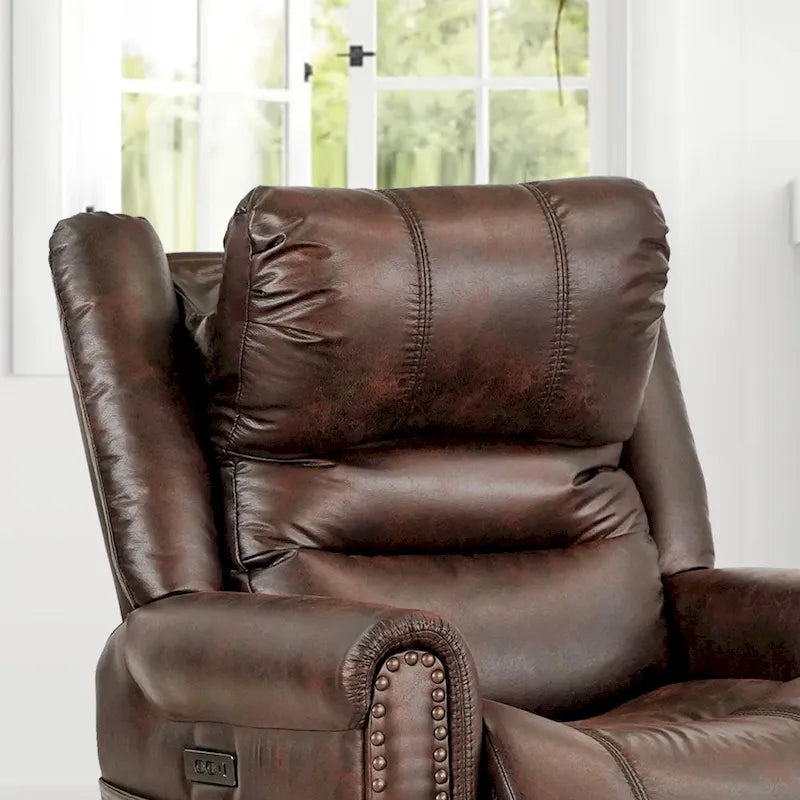 Canapé 2 places relax électrique avec têtière réglable, dossier haut et clous décoratifs