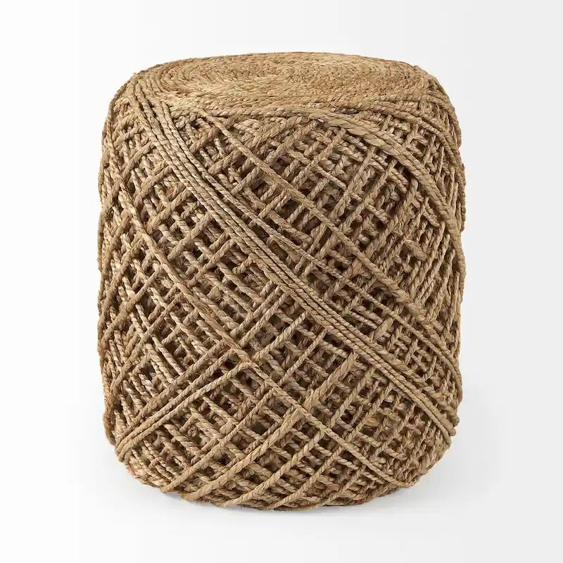 Pouf rond Mercana Allium en laine tissée marron
