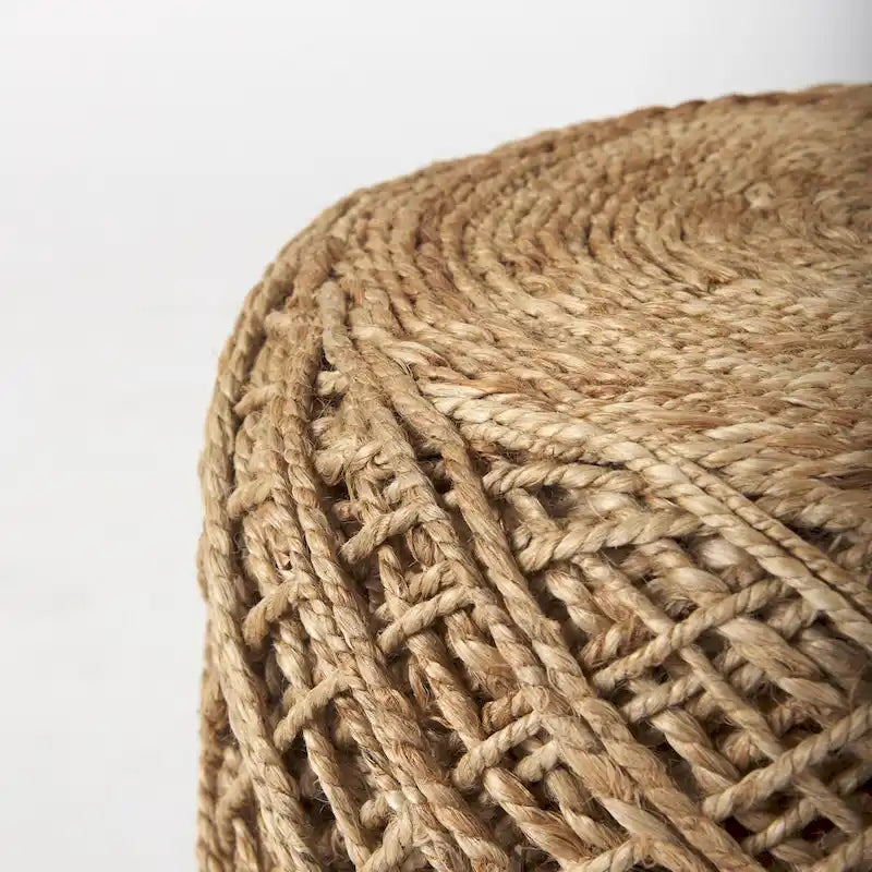 Pouf rond Mercana Allium en laine tissée marron