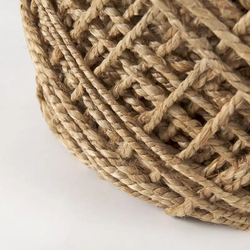 Pouf rond Mercana Allium en laine tissée marron