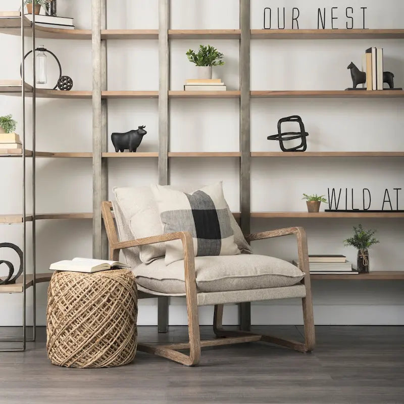 Pouf rond Mercana Allium en laine tissée marron