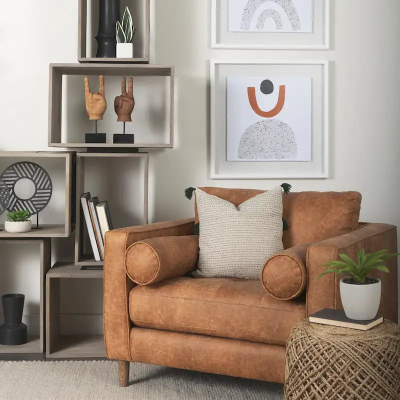 Pouf rond Mercana Allium en laine tissée marron