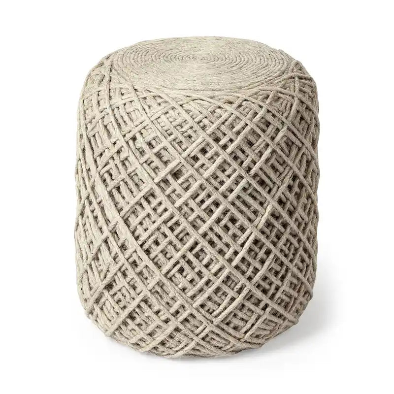 Pouf rond Mercana Allium en laine tissée marron