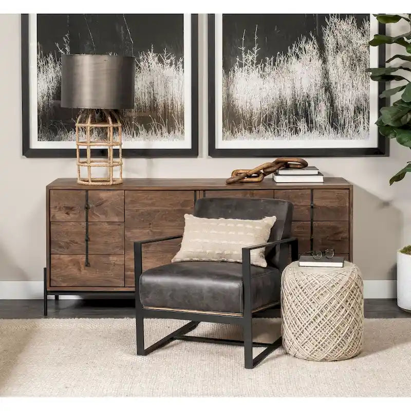Pouf rond Mercana Allium en laine tissée marron