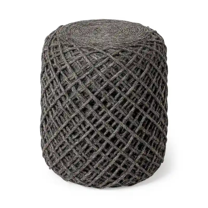 Pouf rond Mercana Allium en laine tissée marron