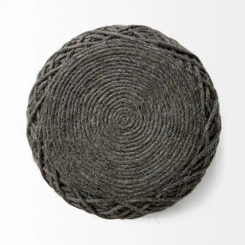 Pouf rond Mercana Allium en laine tissée marron