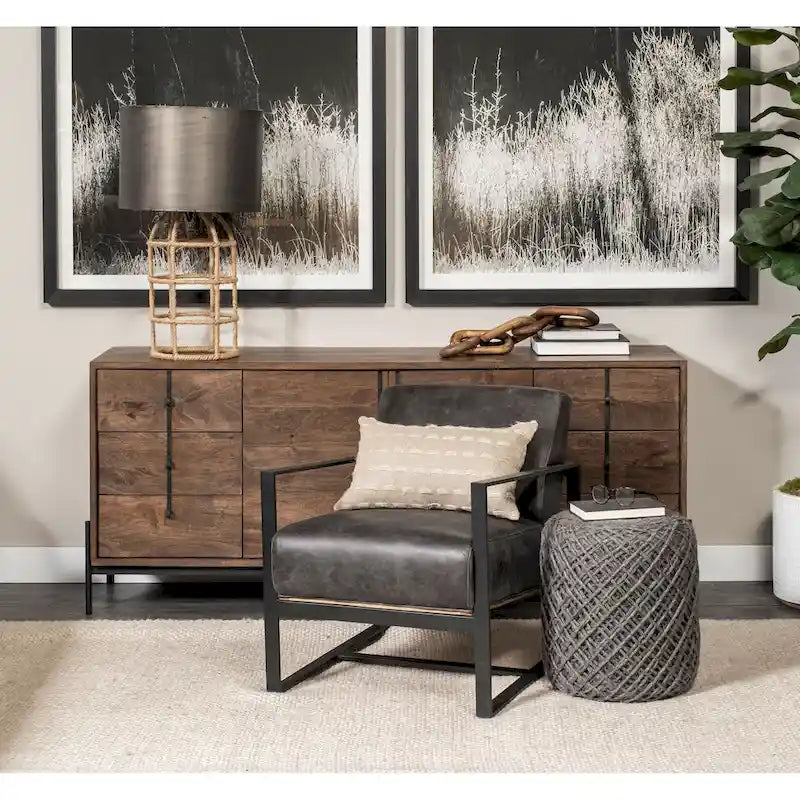 Pouf rond Mercana Allium en laine tissée marron