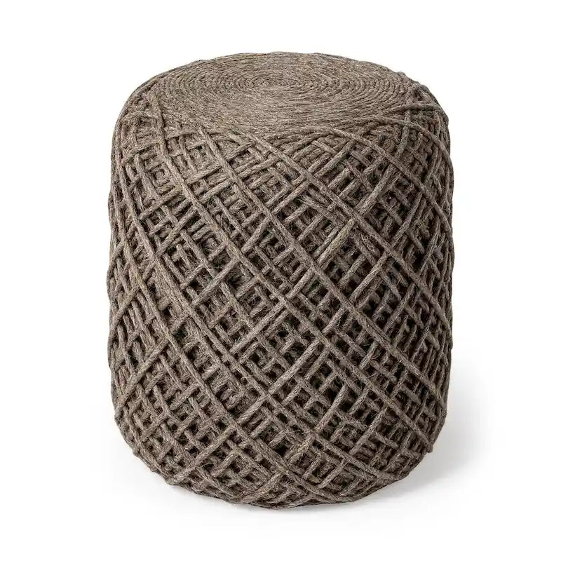 Pouf rond Mercana Allium en laine tissée marron